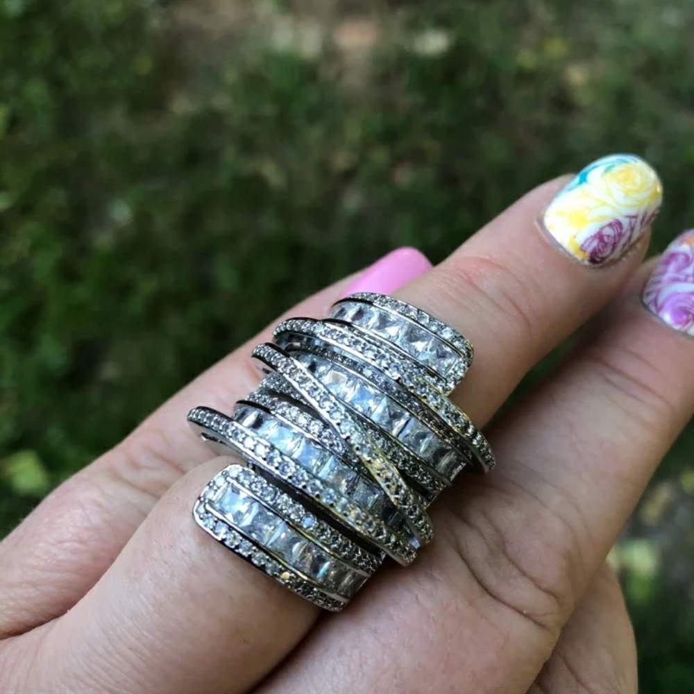 925 Platinum Plated Simulated Diamonds Ring